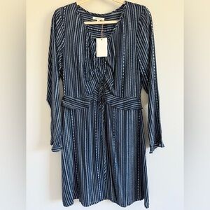 Skies Are Blue Metallic Striped Dress Size M NWT Blue Gold Lurex